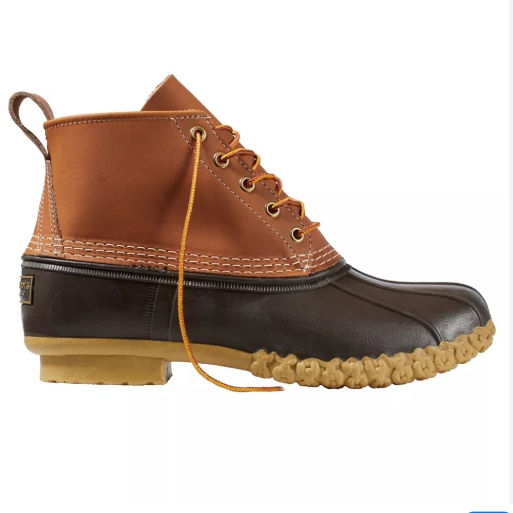 LL Bean Leather Duck Boots Womens 12 Brown Tan 6" Lace Up Bean Boots Fisherman
